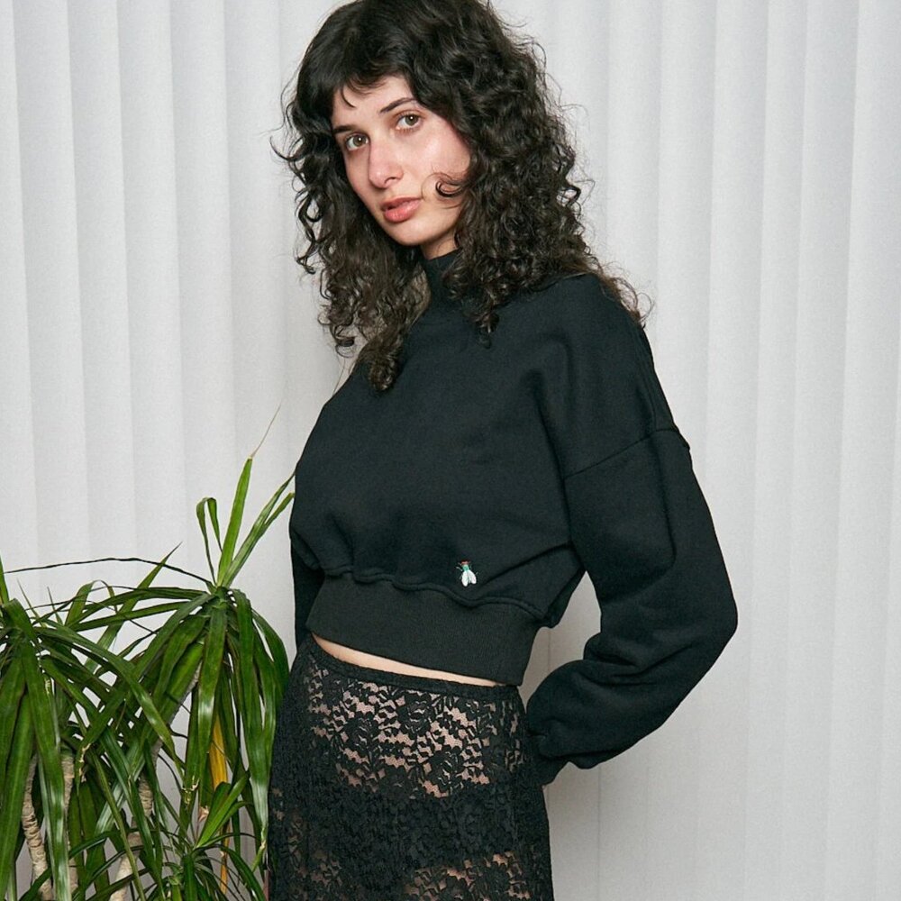 NWT Black Rocky Sweatshirt XS cropped mock neck